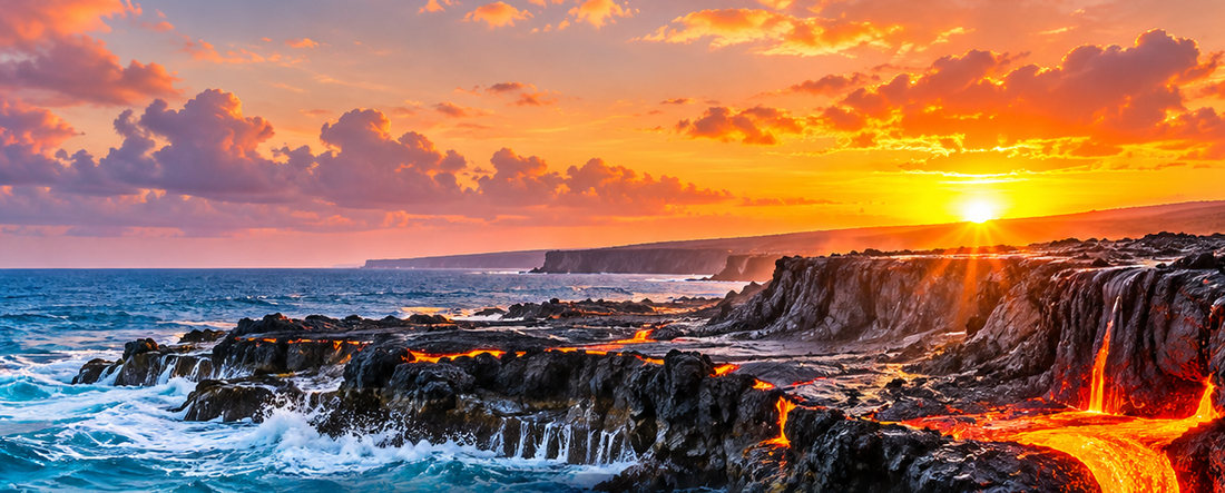 Sunset along a volcanic Big Island shoreline