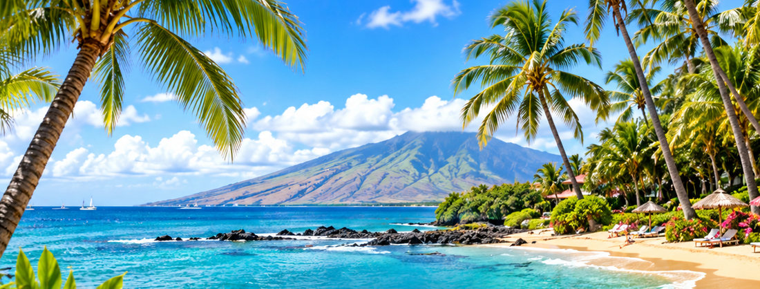 Palm-framed coastline on Maui